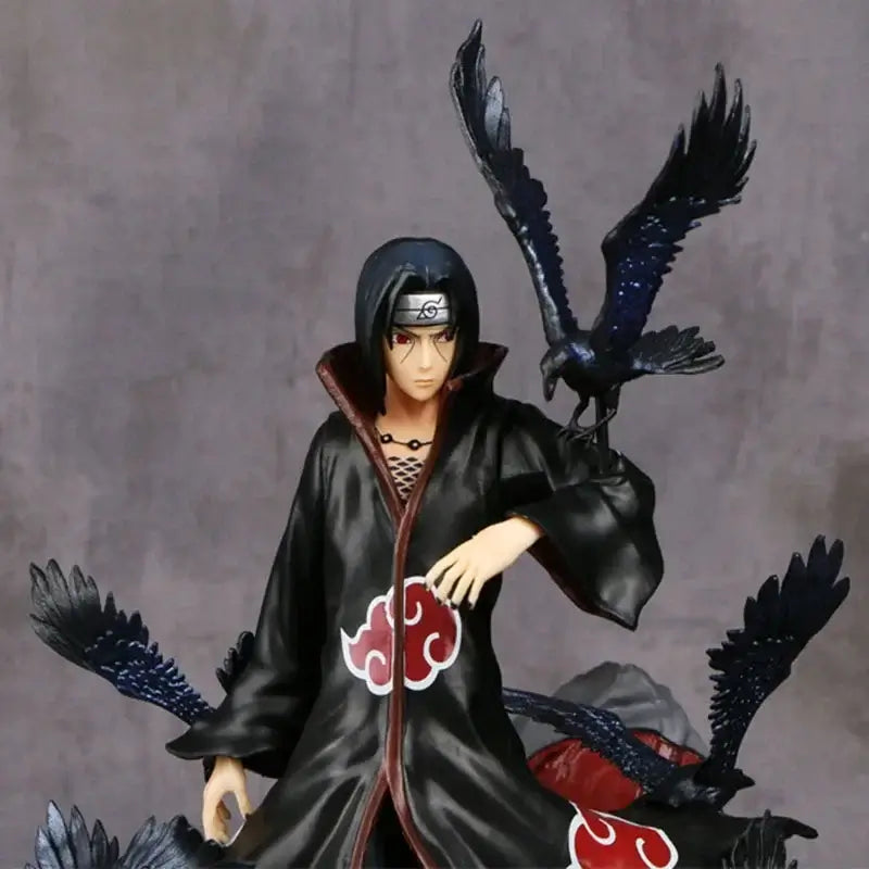 Close-up of Uchiha Itachi PVC Action Figure face and Akatsuki cloak detail 25CM Naruto figure