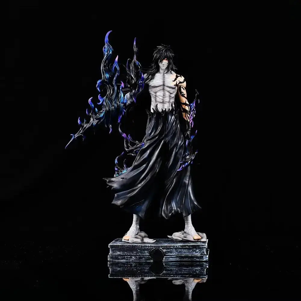 A large 33cm Bleach Ichigo Figure made of PVC, featuring two interchangeable battle forms and Zangetsu sword for anime desktop decoration.