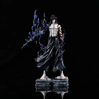 A large 33cm Bleach Ichigo Figure made of PVC, featuring two interchangeable battle forms and Zangetsu sword for anime desktop decoration.