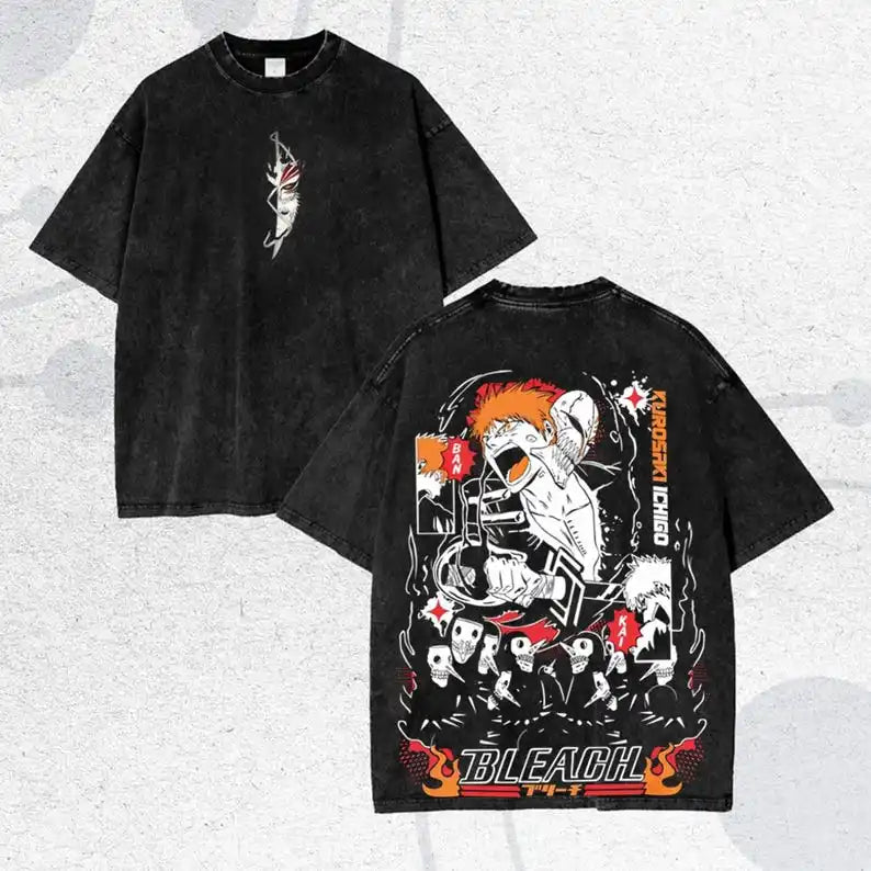 Ichigo Kurosaki Hollow Mask Washed T-Shirt | BLEACH Streetwear