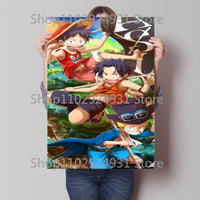 A colorful creative One Piece Luffy Zoro Poster printed on high-definition canvas, displayed as modern home wall art decoration.