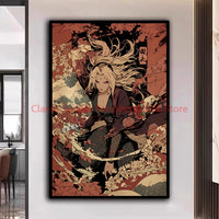 A traditional Ukiyo-e style Naruto Poster canvas painting featuring Akatsuki members Itachi and Sasuke for aesthetic home decor.