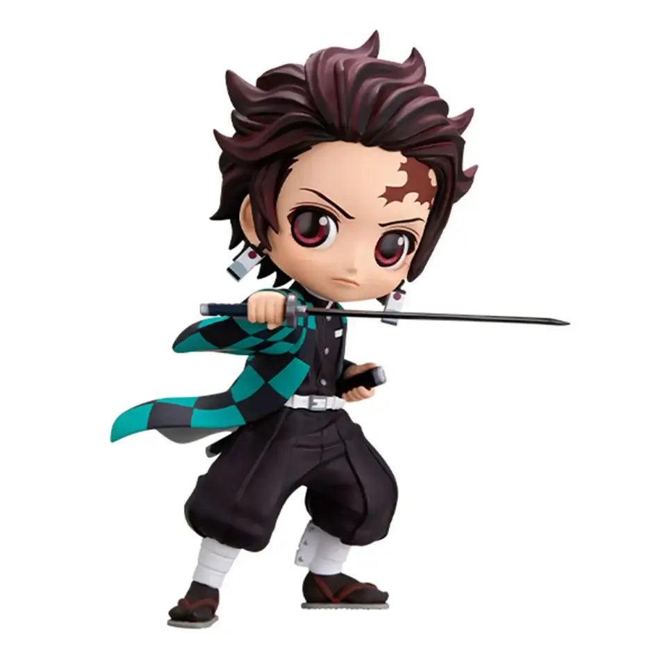 A 15cm kawaii Qposket Demon Slayer Figure made of PVC, featuring characters like Nezuko, Tanjiro, and Rengoku for anime collection.