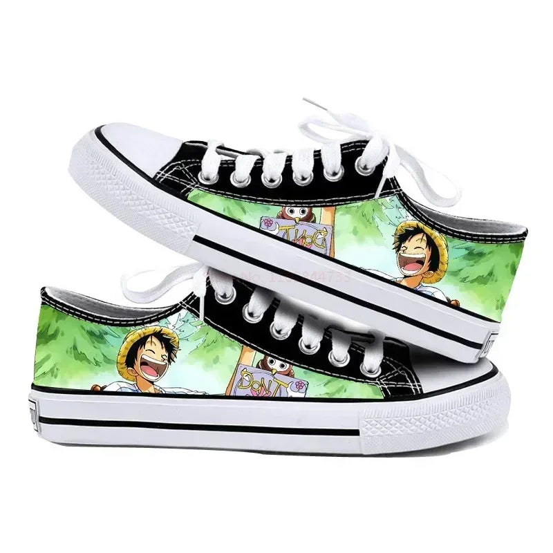 One Piece Anime Low Top Canvas Sneakers worn lifestyle couple boys girls student anime footwear