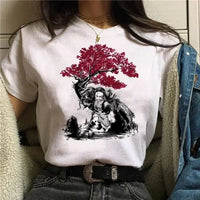 A Demon Slayer T Shirt for Women, a female Kimetsu No Yaiba graphic tee with a Nezuko and Tanjirou Kamado print.