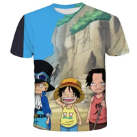 A 3D printed One Piece Luffy T-Shirt featuring a dynamic cartoon cosplay graphic of Monkey D. Luffy for boys' summer fashion.