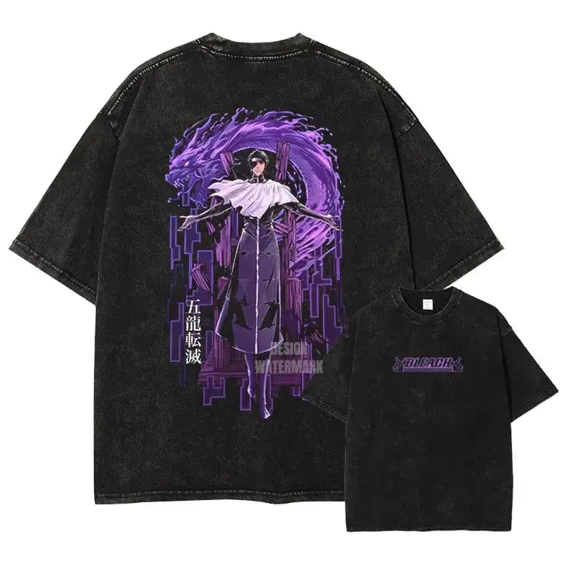 Bleach Aizen Sousuke Harajuku Washed Graphic T-Shirt oversized vintage cotton unisex anime top