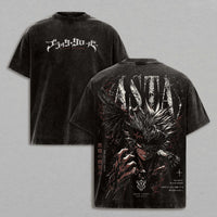 Asta Black Clover Vintage Y2K Washed Oversized T-Shirt featuring unique graphic design on a black background.