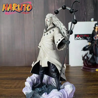 A highly detailed 28cm Uchiha Madara Figure made of premium PVC, showcasing the legendary Naruto anime character in a dynamic battle stance.