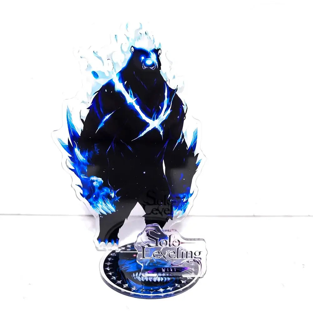 A high-definition 15cm Solo Leveling Acrylic Stand featuring Sung Jinwoo, Sung Jin Ah, and Yoo Jin Ho anime action figures for desk decoration.