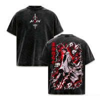 BLEACH Y2K Oversized T-Shirt featuring unique graphic design and washed black fabric, ideal for Harajuku streetwear fans.