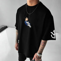 Dragon Ball Vegeta Harajuku Oversized Anime T-Shirt worn lifestyle shot retro loose unisex top
