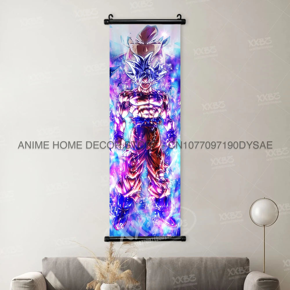 High-quality Dragon Ball Posters wall art scroll featuring Anime figures Goku, Vegeta, and Frieza for home decoration.