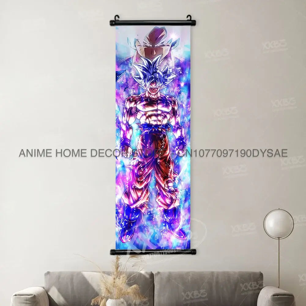 High-definition Dragon Ball Posters hanging scroll wall art featuring Son Goku, Vegeta, and Frieza printed on canvas for home decor.