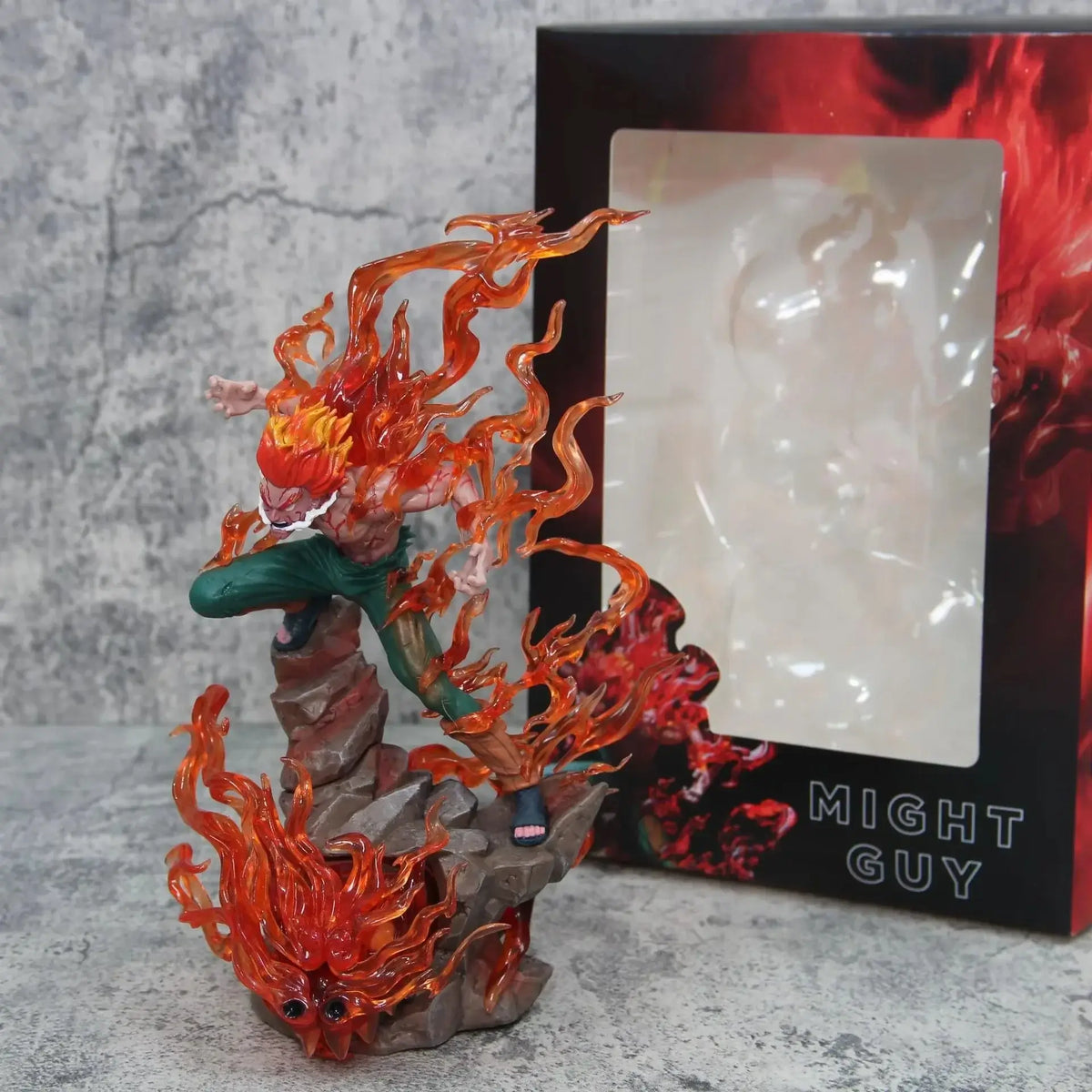 A premium Might Guy Luminous Figure showing the Night Guy Eight Inner Gates attack, glowing vibrantly on a gaming desktop.
