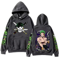 One Piece Zoro Anime Hoodie Sweatshirt flat lay cotton cartoon Y2K unisex anime streetwear top