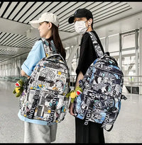 A high-capacity One Piece Luffy Backpack featuring a vibrant graffiti print of Monkey D. Luffy, designed as a durable school bag for middle and high students.