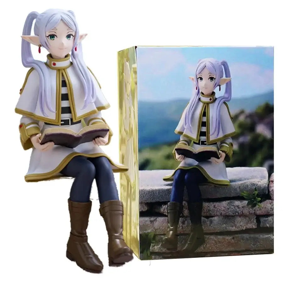 A high-quality 14cm Frieren Anime Figure sitting down, functioning as a noodle stopper and desktop decoration.