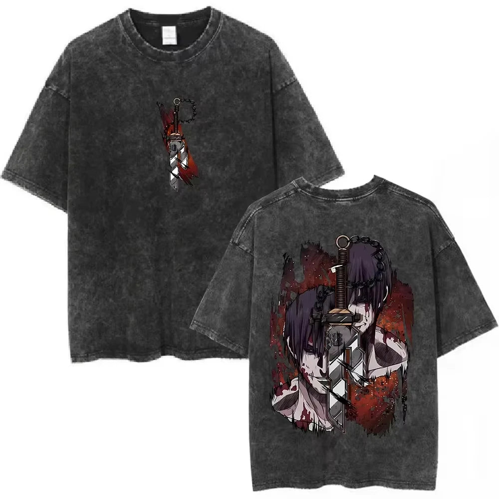 Jujutsu Kaisen Vintage Washed Cotton T-Shirt featuring bold graphic design and relaxed fit for anime fans.