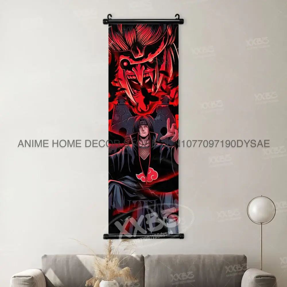 High-definition Naruto Posters hanging scroll featuring Uzumaki Naruto, Uchiha Sasuke, and Madara for anime home wall decoration.
