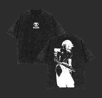 Bleach T-Shirt Vintage Washed Anime Streetwear oversized nylon-cotton blend Y2K hip-hop Bleach anime graphic washed finish applique unisex S to XXXL front view