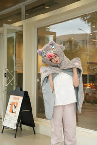 Inosuke Boar Head Plush Cosplay Neck Pillow U-shaped hooded travel blackout cloak anime prop