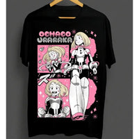 A trendy oversized Ochaco Uraraka T-Shirt featuring cute Uravity anime graphic art, designed as unisex summer cosplay fashion.