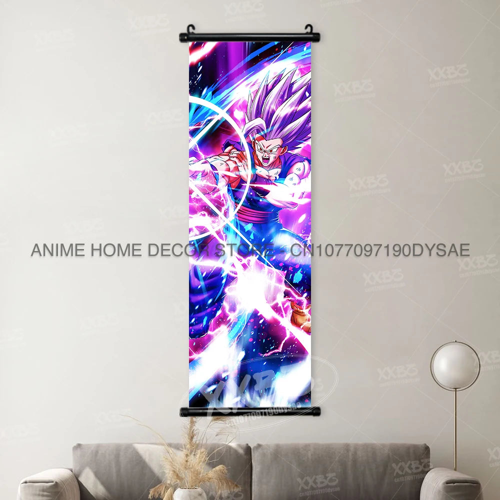 High-quality Dragon Ball Posters wall art scroll featuring Anime figures Goku, Vegeta, and Frieza for home decoration.