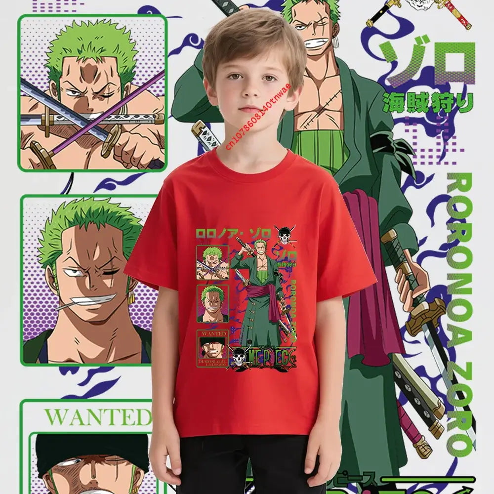One Piece Zoro Kids T-Shirt Pure Cotton Boys Top short sleeve anime print breathable summer