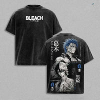 Ulquiorra & Grimmjow Washed T-Shirt featuring characters from Bleach, black tee with graphics and Harajuku style.