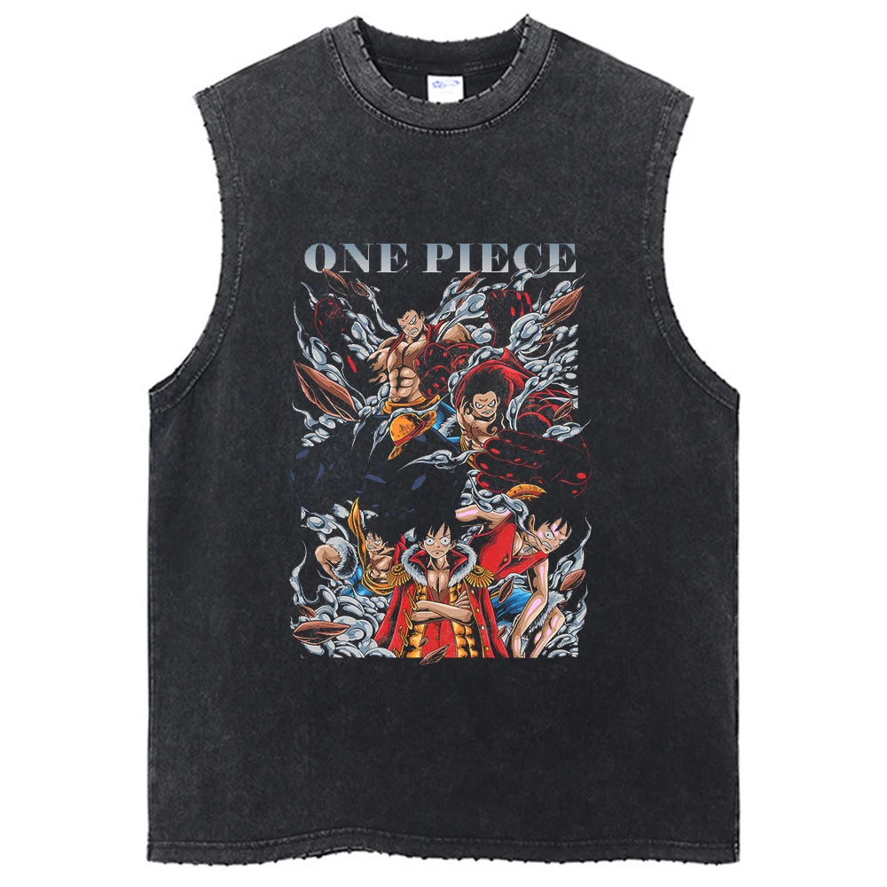 One Piece Vintage Washed Graphic Tank Top | Cotton Streetwear