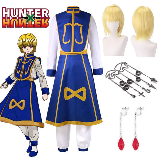 Kurapika Hunter x Hunter Cosplay Costume Full Set wig chain rings earrings Halloween anime outfit