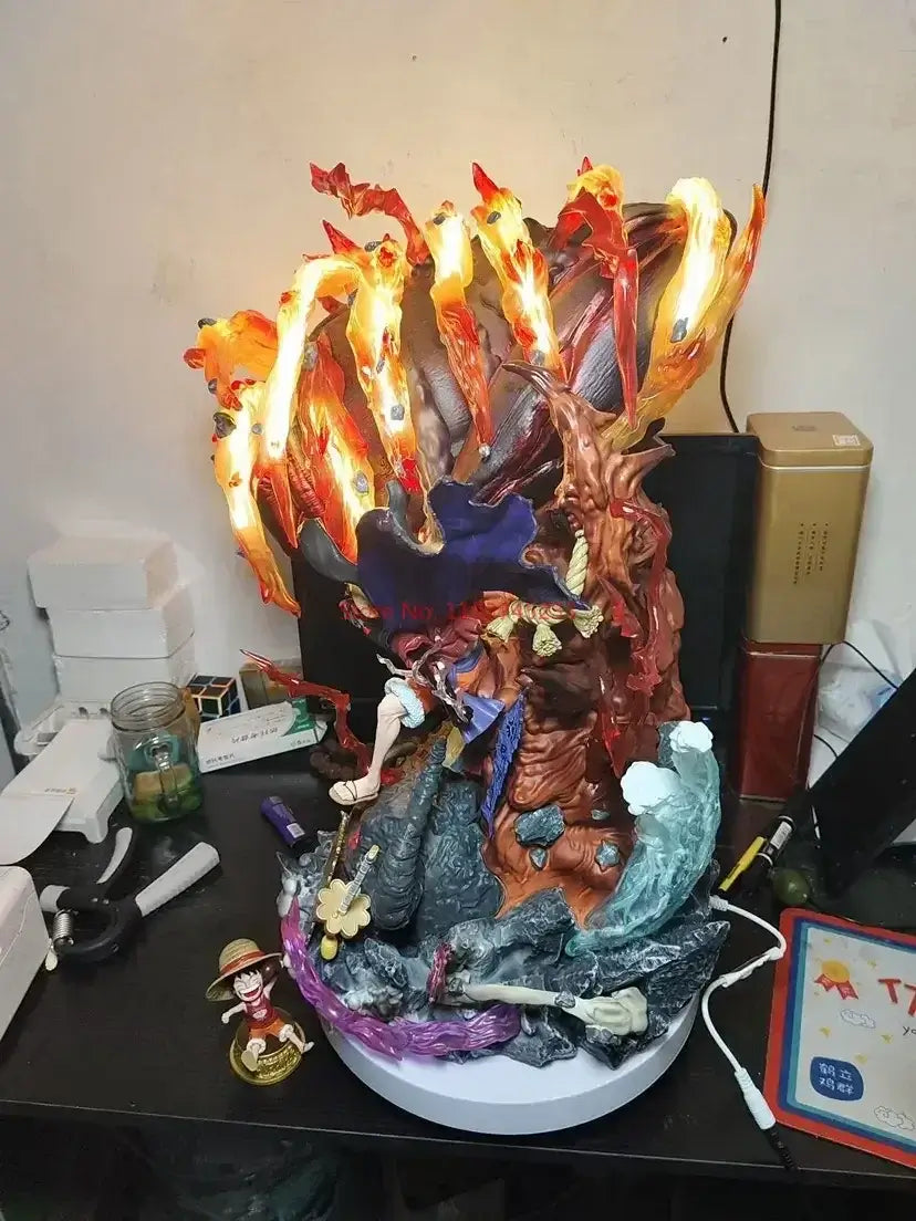 A dynamic Luffy Gear 3 Figure made of PVC, featuring glowing LED Red Roc fire effects, designed as a GK anime collectible statue.
