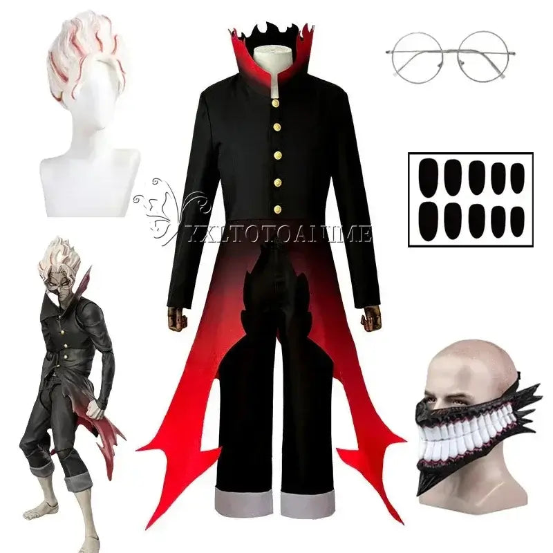 Dandadan Okarun Cosplay Costume Wig Suit Ken Takakura black collar uniform curly hair Halloween