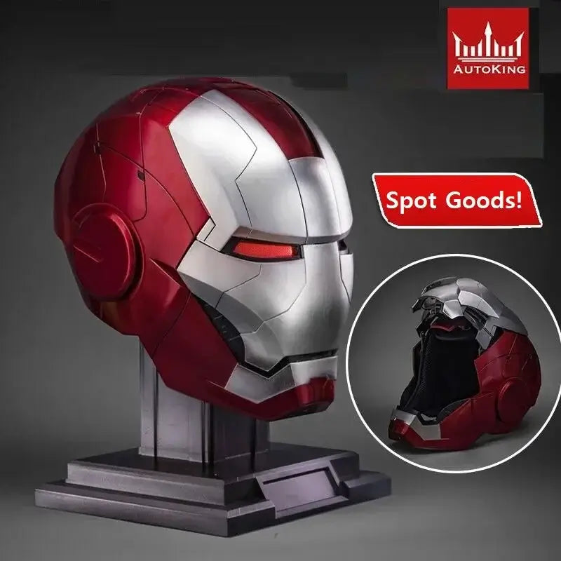 AutoKing Iron Man Helmet showcasing detailed design, perfect for cosplay and wearable tech enthusiasts.