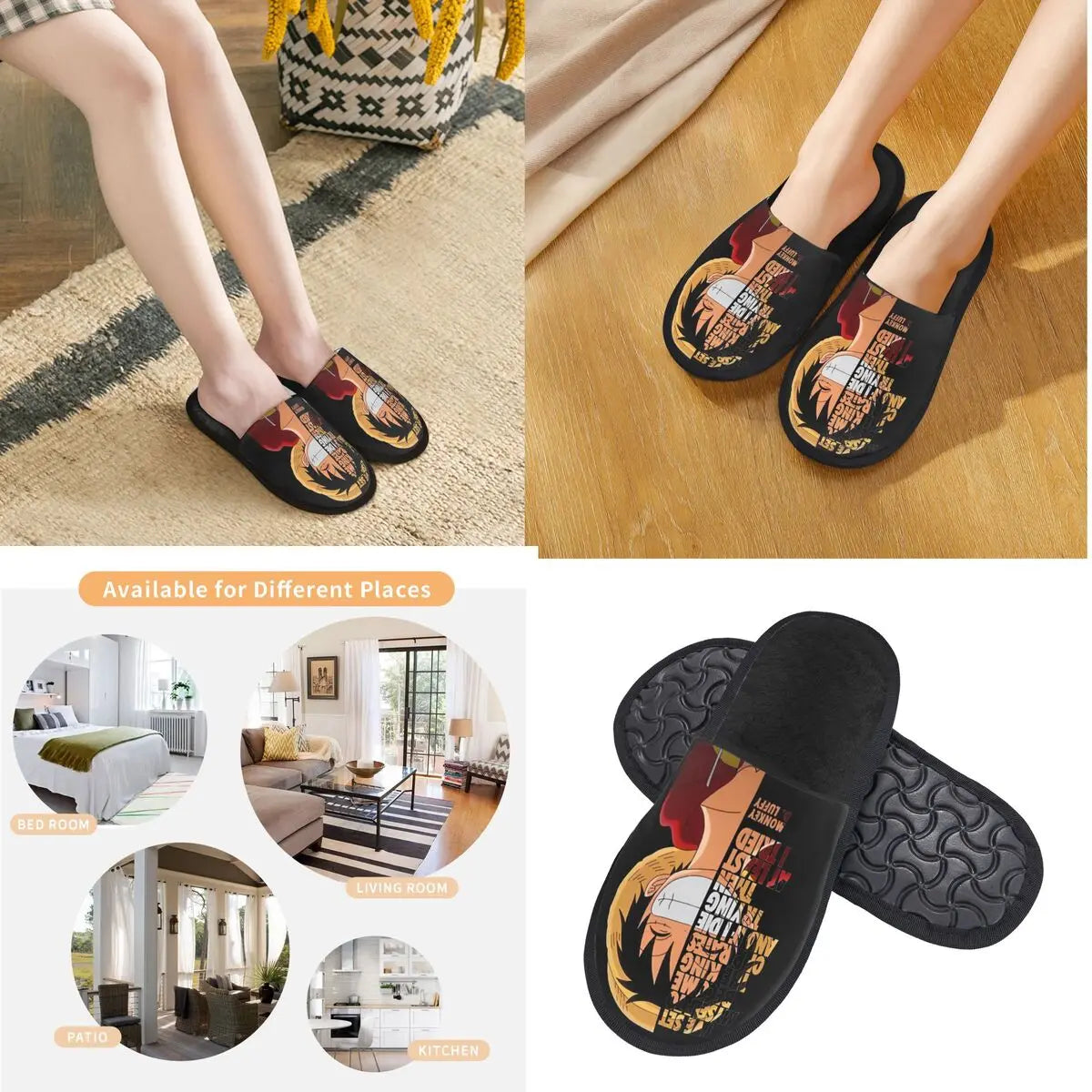 One Piece Luffy Memory Foam House Slippers cozy winter cotton non-skid bedroom slides anime gift