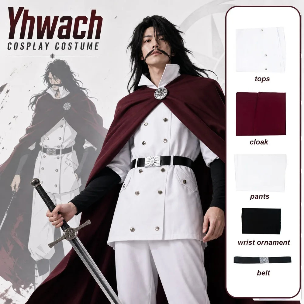 Yhwach Cosplay Costume showcasing the complete outfit including cloak, pants, and accessories, perfect for cosplay events.