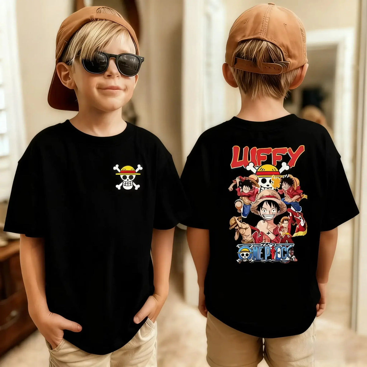 One Piece Kids T-Shirt Anime Luffy Zoro Chopper short sleeve cotton summer tee boys girls ages 7-13
