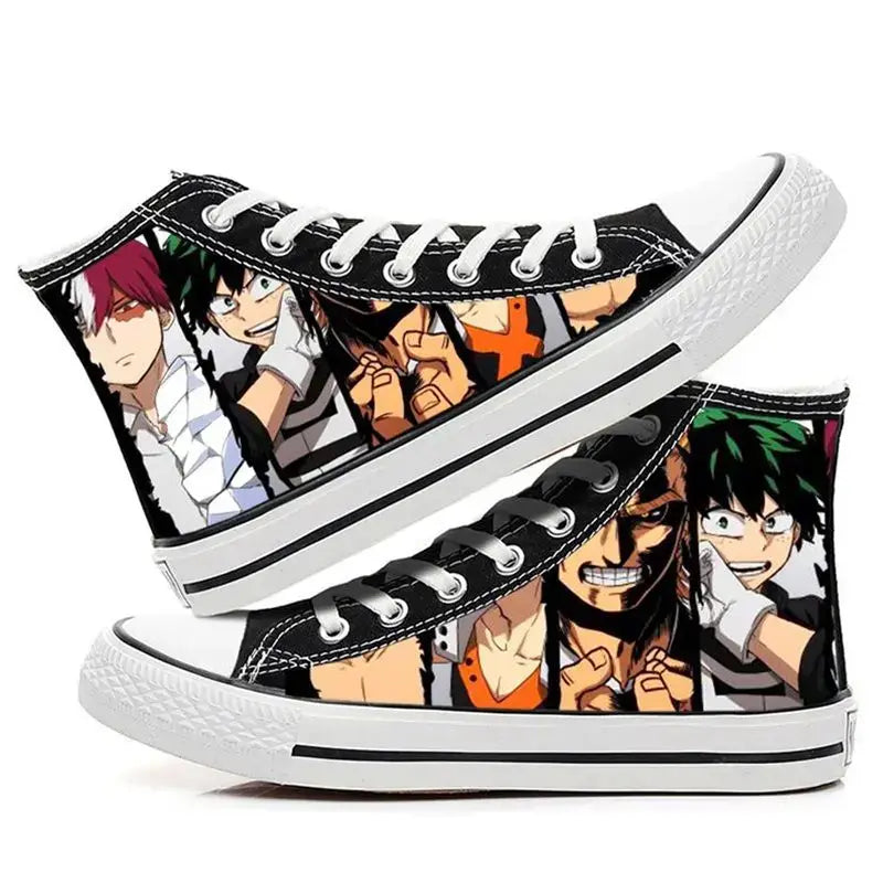 Breathable My Hero Academia Canvas Shoes featuring Izuku Midoriya anime art, designed as comfortable high-top student sneakers.