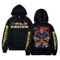 An oversized Midoriya Izuku Hoodie featuring a black and white manga graphic print, styled as unisex Harajuku streetwear for men and women.