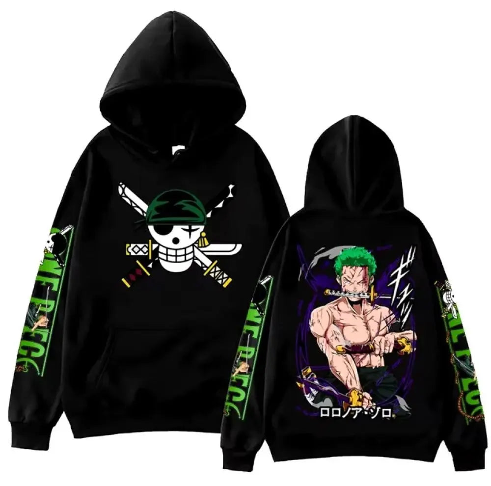 One Piece Zoro Anime Hoodie Sweatshirt worn lifestyle Y2K casual streetwear cosplay anime top