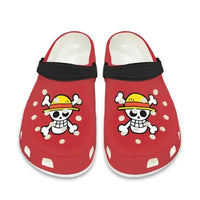 Breathable One Piece Medical Clogs featuring cartoon prints of Monkey D. Luffy and Roronoa Zoro, designed as slip-resistant surgical shoes for nurses.