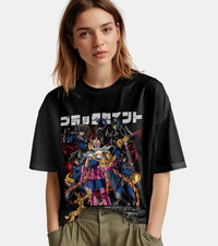 A comfortable, loose cotton Saint Seiya Shiryu T-shirt featuring a dynamic anime pattern of the Dragon Saint, designed for men and women's summer fashion.