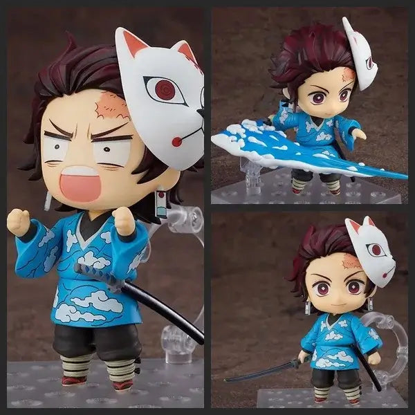 High-quality Demon Slayer Nendoroid Figures featuring Kamado Tanjiro, Nezuko, and Uzui Tengen posing for an upscale anime collection display.
