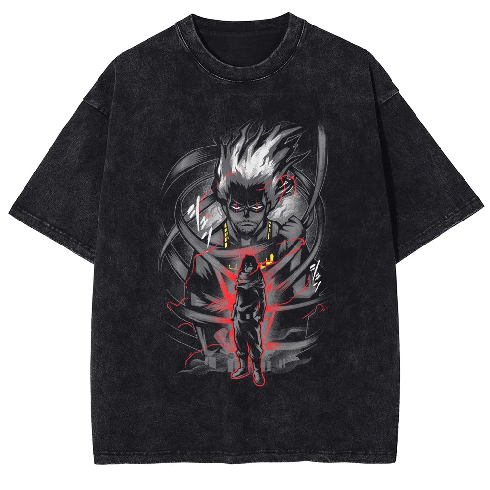 Kirishima Eijiro Washed T-Shirt featuring bold manga character design in black with colorful artwork.