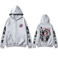 An oversized Demon Slayer Hashira Hoodie with a vintage zip-up jacket style, featuring all the Hashira members, for men and women.