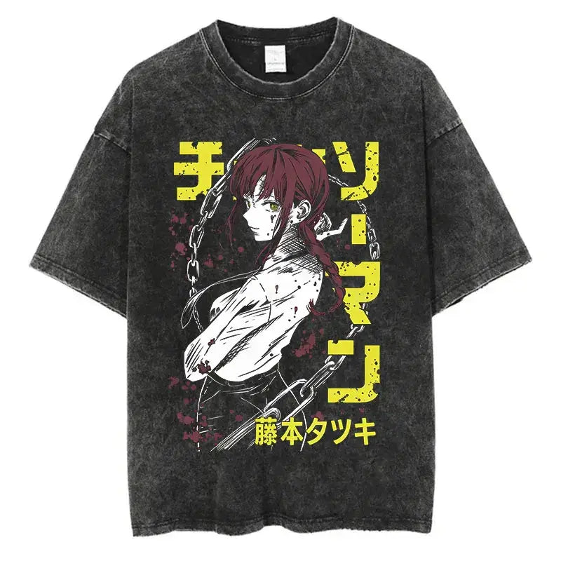 Chainsaw Man Power Print T-Shirt Y2K Harajuku washed cotton unisex anime tee men women