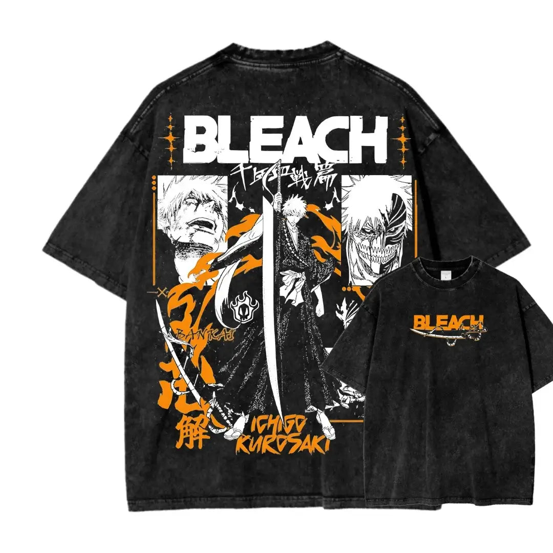 Ichigo Kurosaki Hollow Mask Washed T-Shirt oversized summer outfit for adult Bleach fans