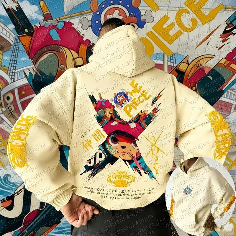 Chopper Hoodie One Piece Parent-Child Matching 100% premium cotton oversized fit long sleeve Tony Tony Chopper anime print unisex kids adults front view