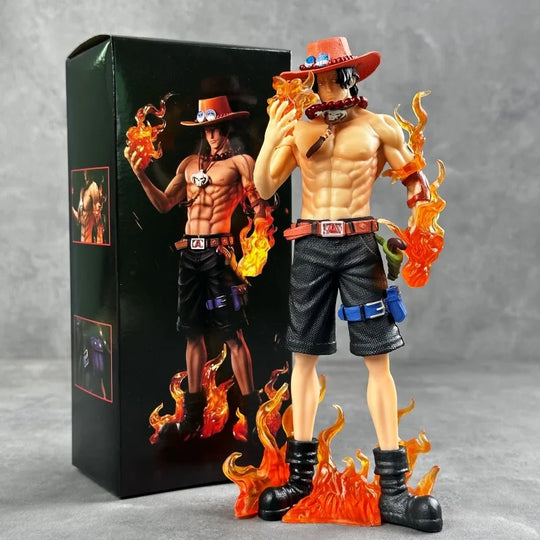 A premium Fire Fist Ace Figure DX 10th Anniversary edition made of PVC, showcasing Portgas D. Ace with flame effects in a dynamic battle pose.